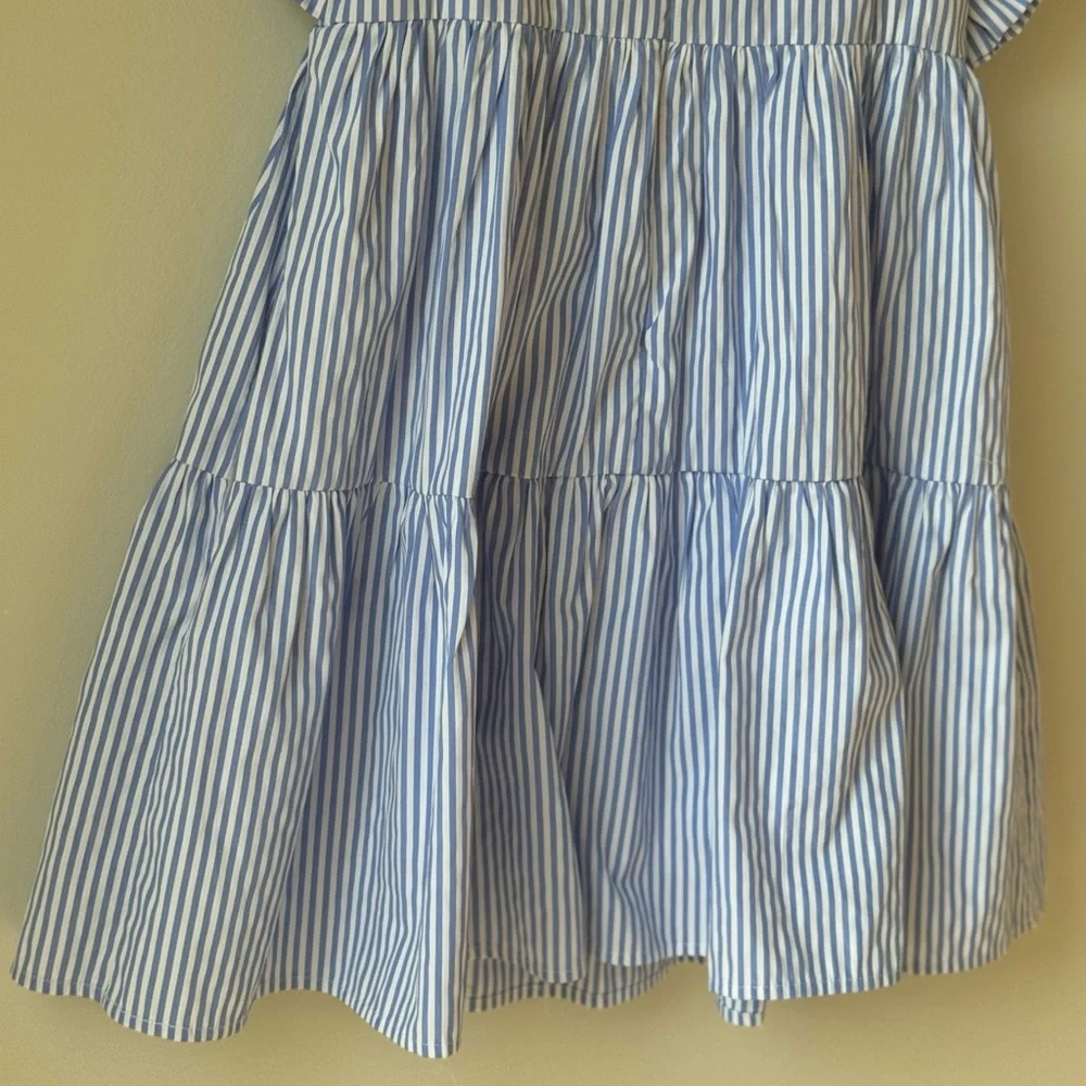 NWOT English Factory Size XS Blue White Striped Ruffle Sleeve Dress Short